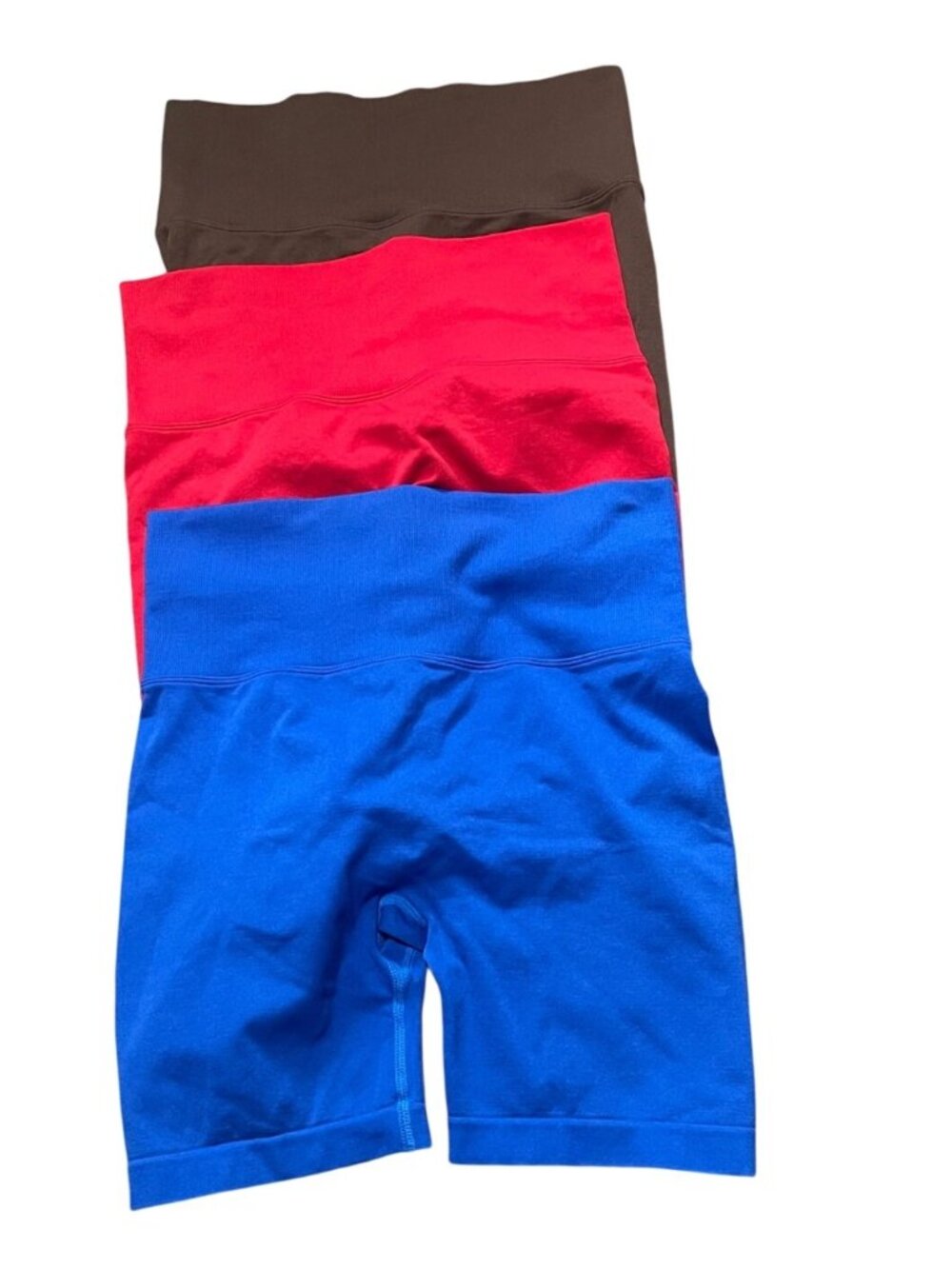 3-Pack High Waisted Biker Shorts Brown Red Blue Womens L Scrunch Booty Lifter